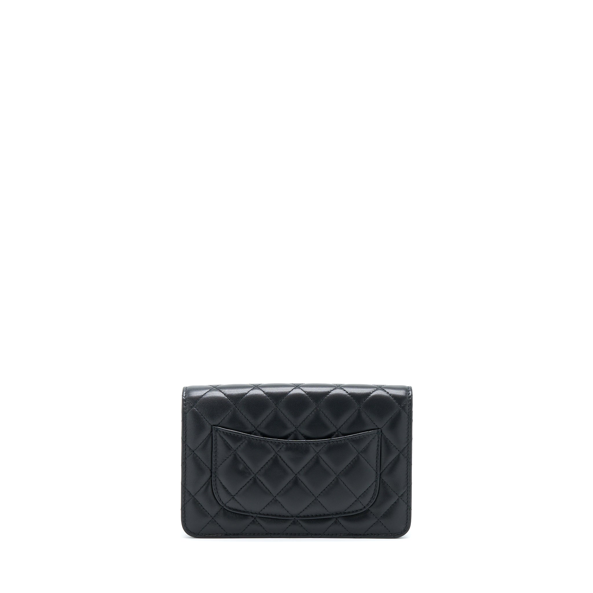 CHANEL 22B PEARL CRUSH WALLET ON CHAIN LAMBSKIN BLACK GHW (MICROCHIP)
