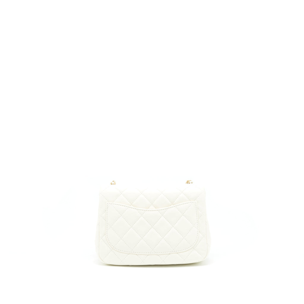 CHANEL 22C PEARL CRUSH MINI SQUARE FLAP BAG LAMBSKIN WHITE GHW (MICROCHIP)