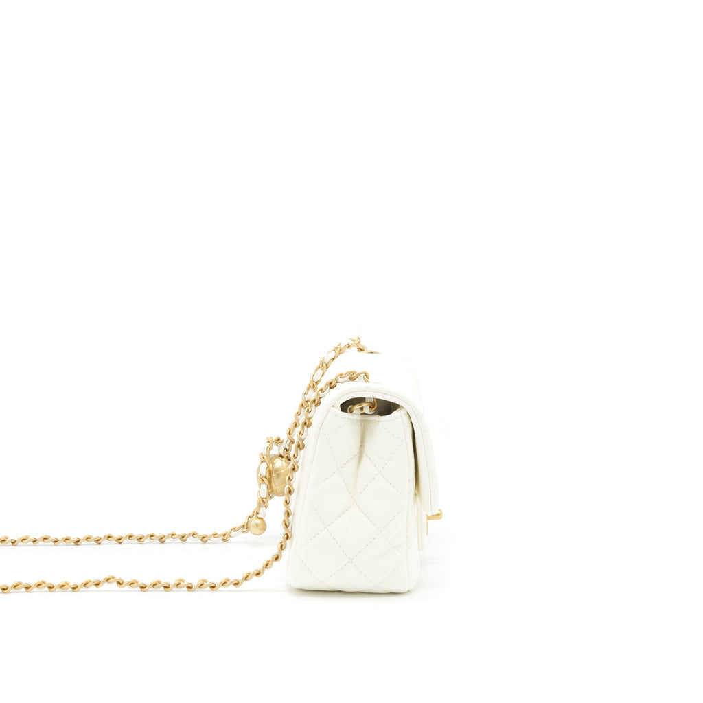 CHANEL 22C PEARL CRUSH MINI SQUARE FLAP BAG LAMBSKIN WHITE GHW (MICROCHIP)