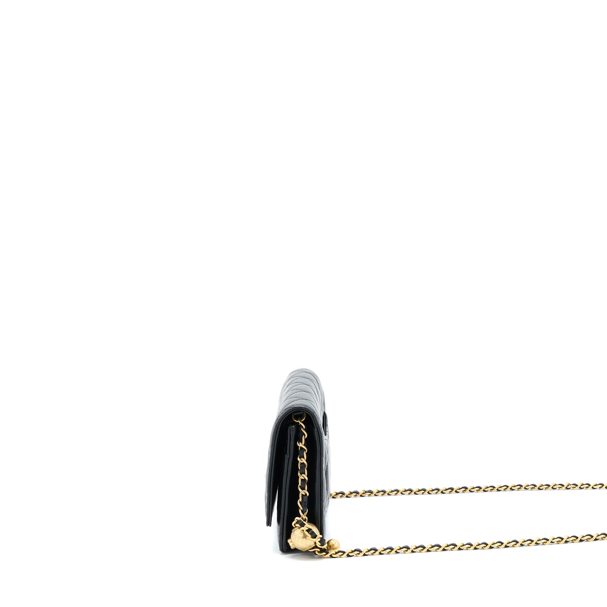 CHANEL 22B PEARL CRUSH WALLET ON CHAIN LAMBSKIN BLACK GHW (MICROCHIP)