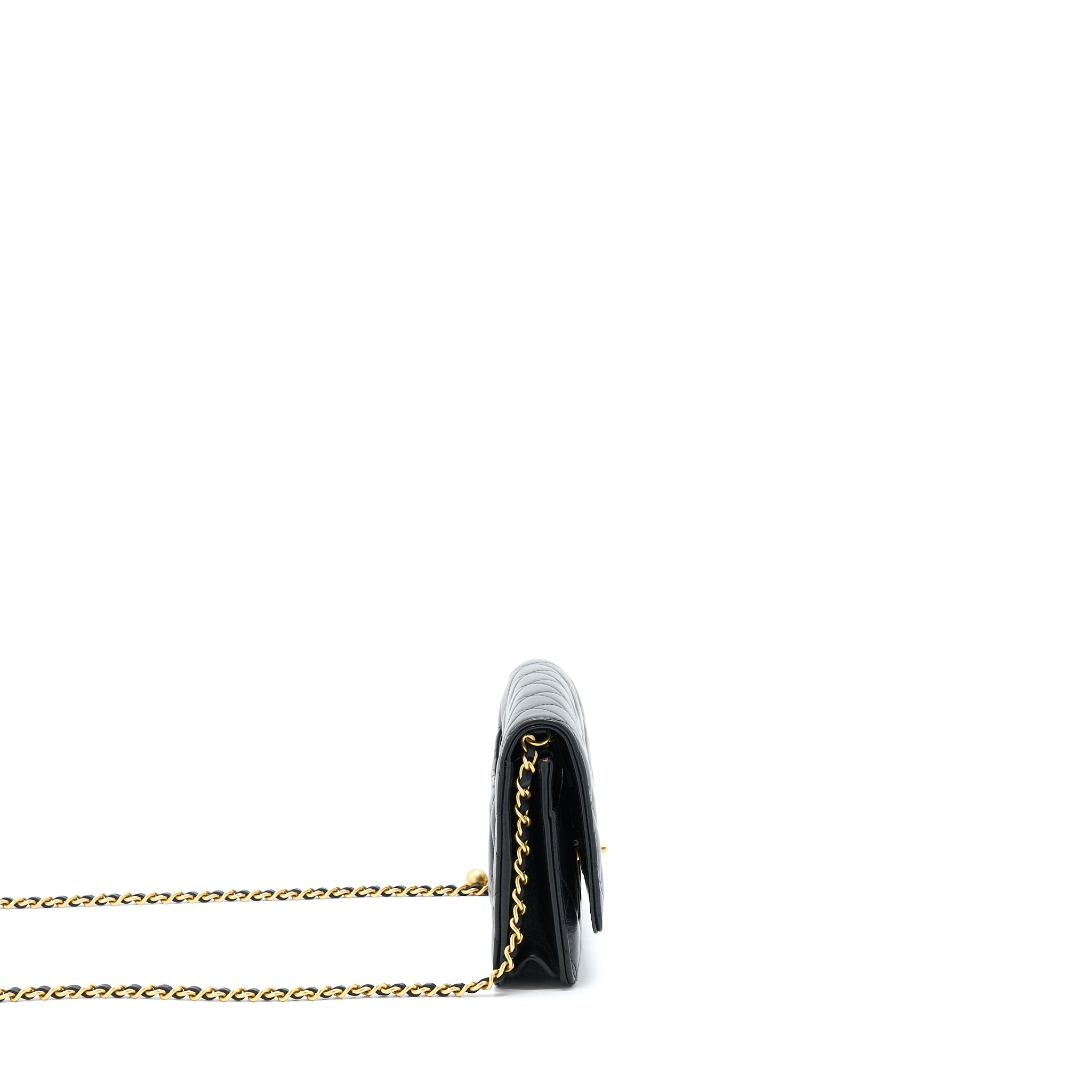 CHANEL 22B PEARL CRUSH WALLET ON CHAIN LAMBSKIN BLACK GHW (MICROCHIP)