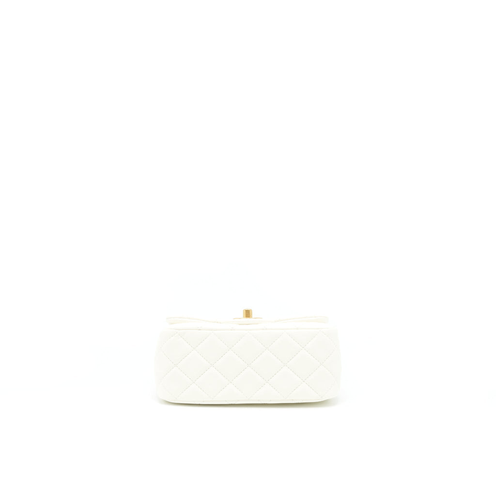CHANEL 22C PEARL CRUSH MINI SQUARE FLAP BAG LAMBSKIN WHITE GHW (MICROCHIP)