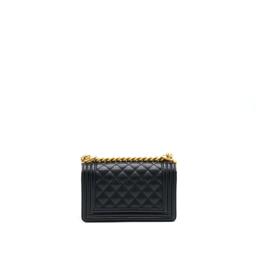 CHANEL SMALL BOY BAG CAVIAR BLACK BRUSHED GHW YEAR 2021 (MICROCHIP SERIAL）