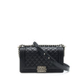 CHANEL LEBOY / BOY BAG MEDIUM CAVIAR BLACK RUTHENIUM SLIVER HARDWARE