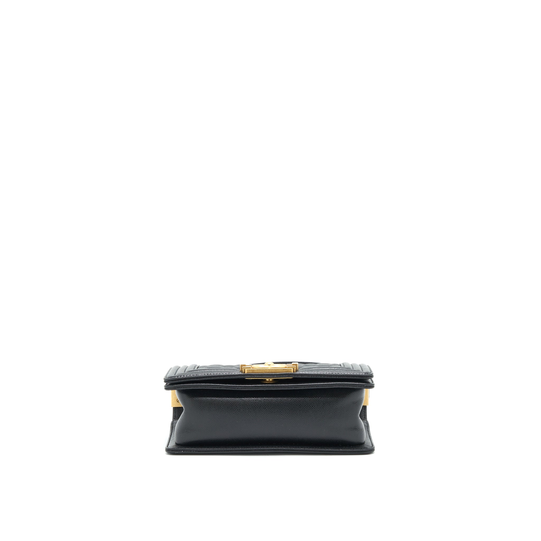 CHANEL SMALL BOY BAG CAVIAR BLACK BRUSHED GHW YEAR 2021 (MICROCHIP SERIAL）