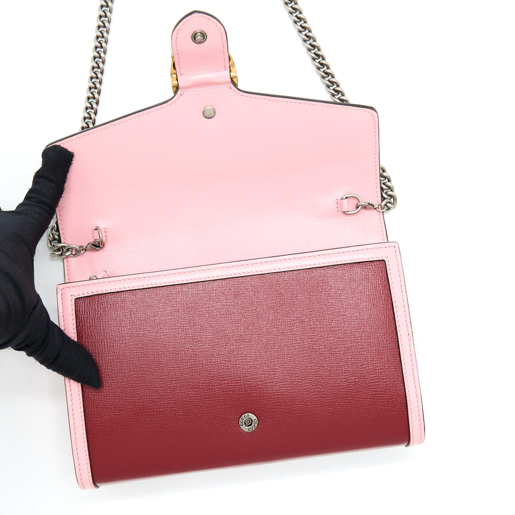 GUCCI DIONYSUS CHAIN WALLET RED/PINK WITH MULTICOLOUR HARDWARE
