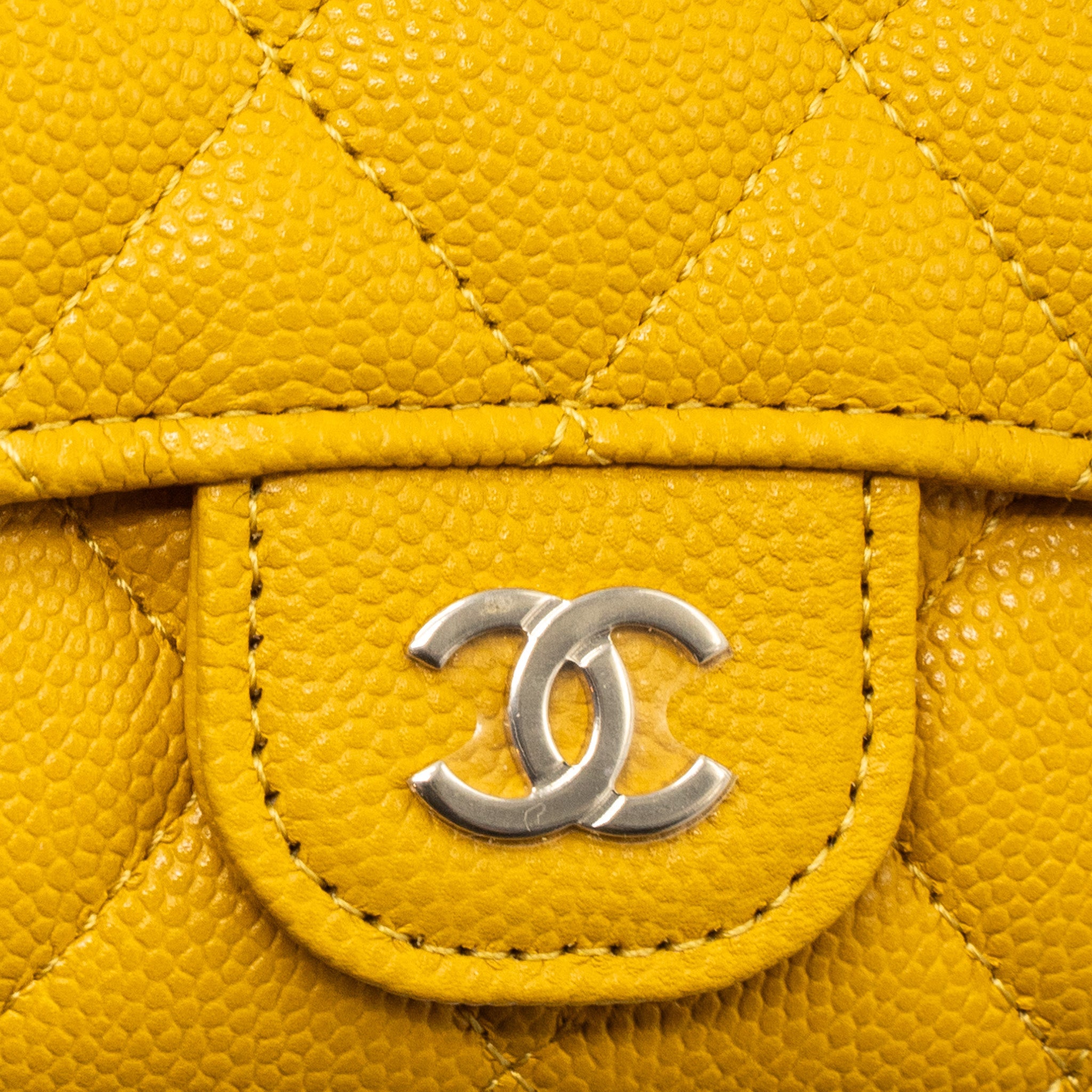 CHANEL 22A CLASSIC FLAP CARD HOLDER CAVIAR YELLOW GHW(MICROCHIP)