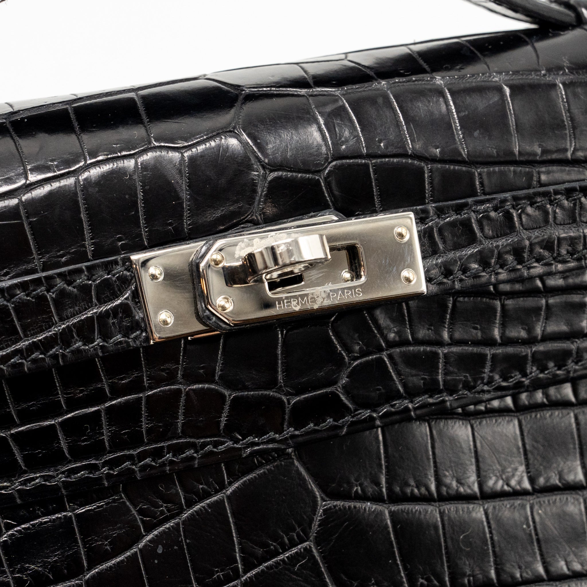 HERMES KELLY POCHETTE CROCODILE NILOTICUS MATT BLACK SHW