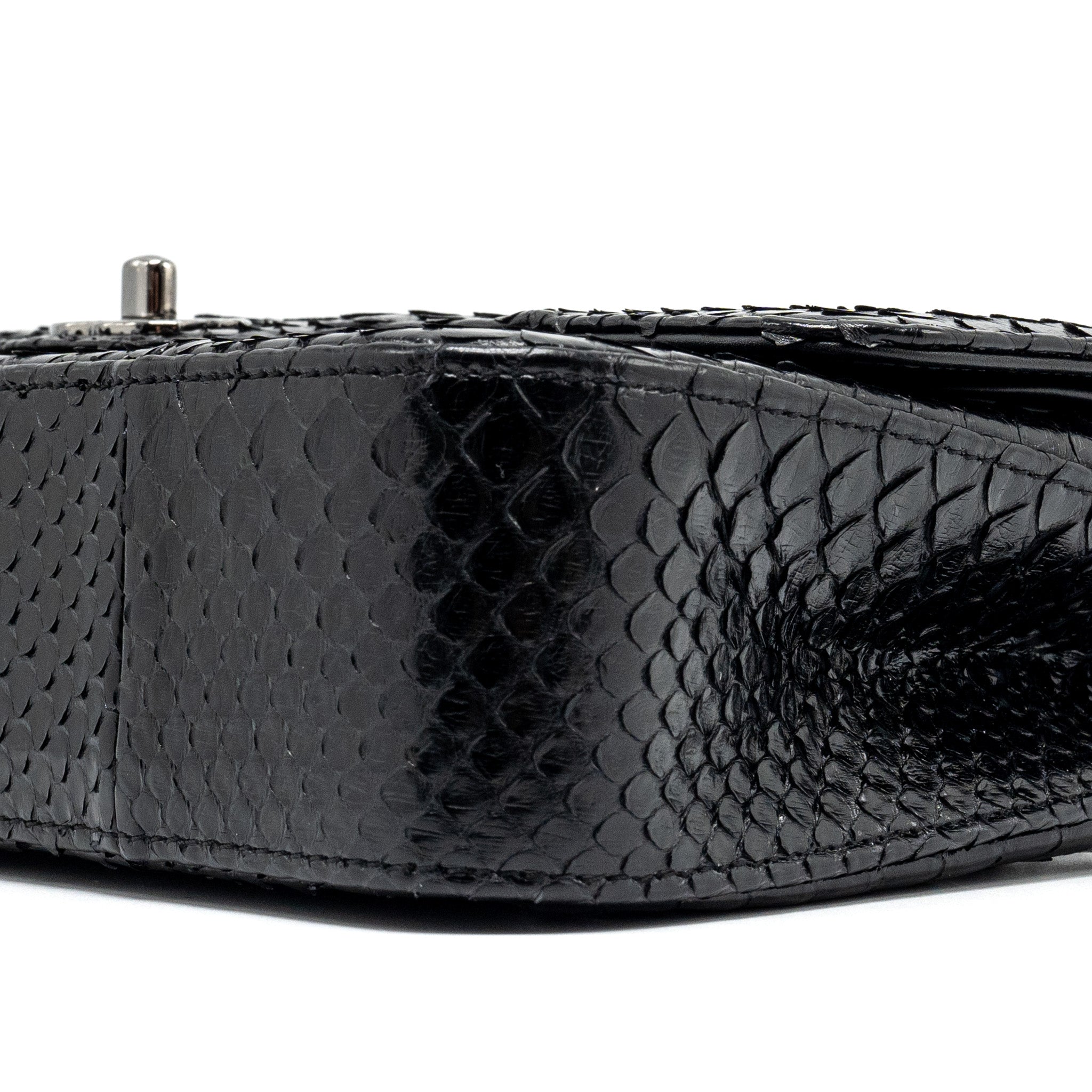 CHANEL MEDIUM CLASSIC DOUBLE FLAP BAG PYTHON BLACK SHW