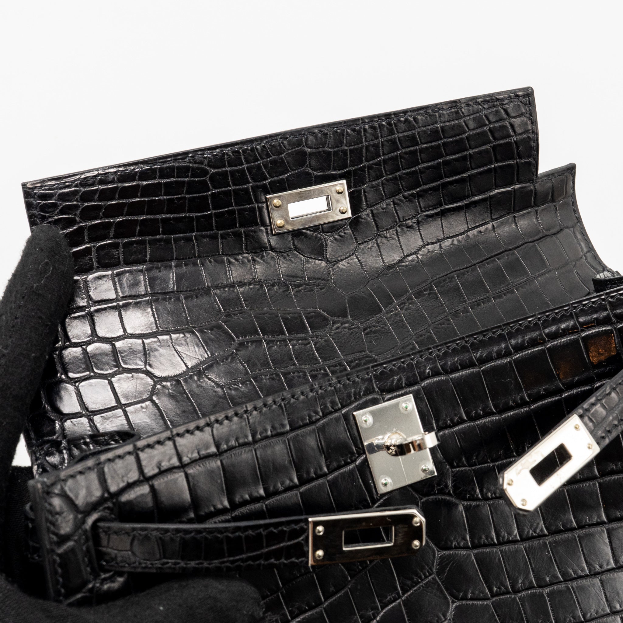 HERMES KELLY POCHETTE CROCODILE NILOTICUS MATT BLACK SHW