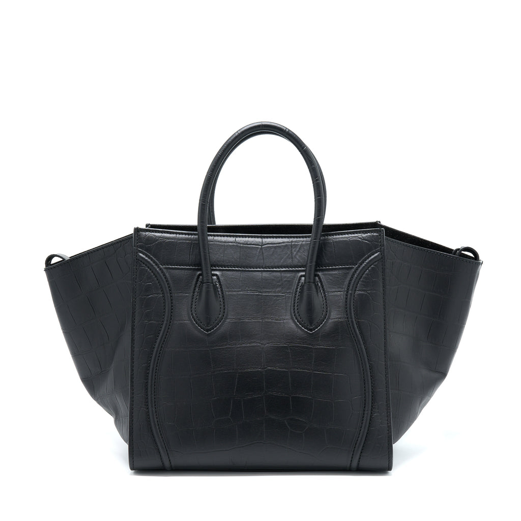 CELINE LARGE PHANTOM LUGGAGE BAG CROC-EMBOSSED CALFSKIN BLACK