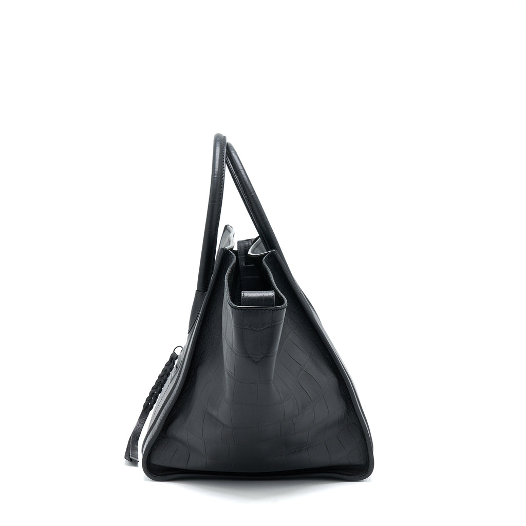 CELINE LARGE PHANTOM LUGGAGE BAG CROC-EMBOSSED CALFSKIN BLACK