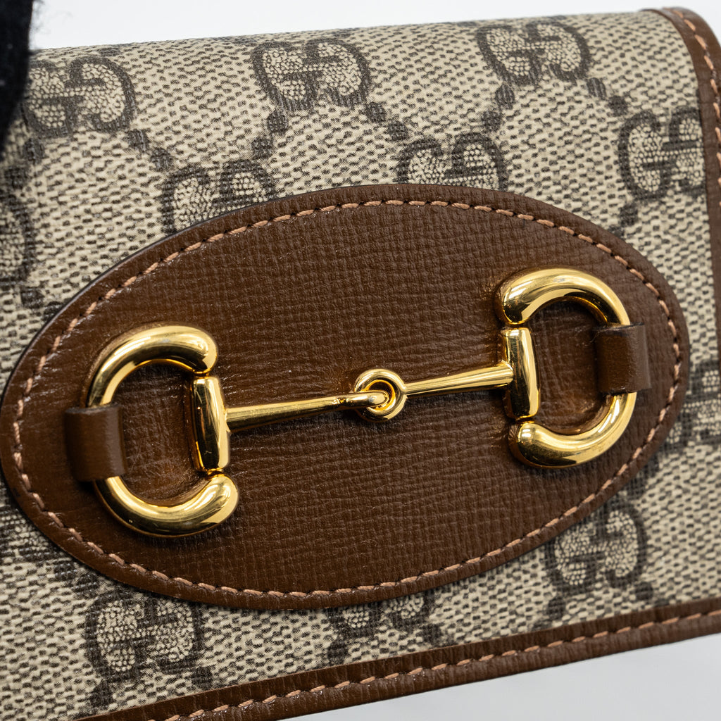 GUCCI HORSEBIT 1955 CARD CASE WALLET GG SUPREME CANVAS/ CALFSKIN BROWN GHW