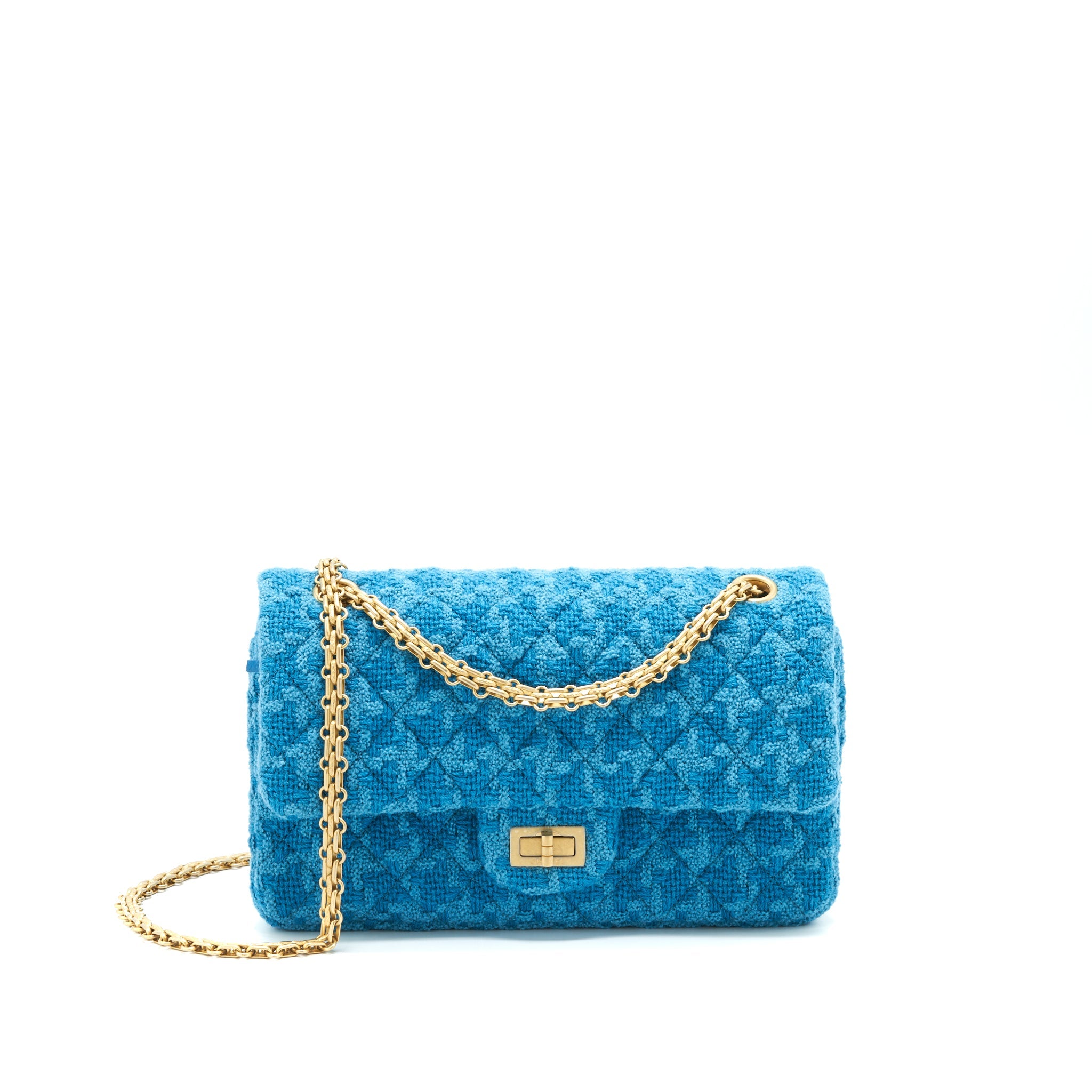 CHANEL TWEED 2.55 SMALL REISSUE FLAP BAG BLUE BRUSHED GHW