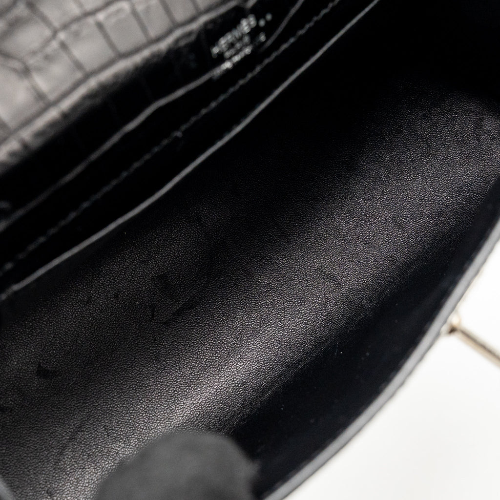 HERMES KELLY POCHETTE CROCODILE NILOTICUS MATT BLACK SHW