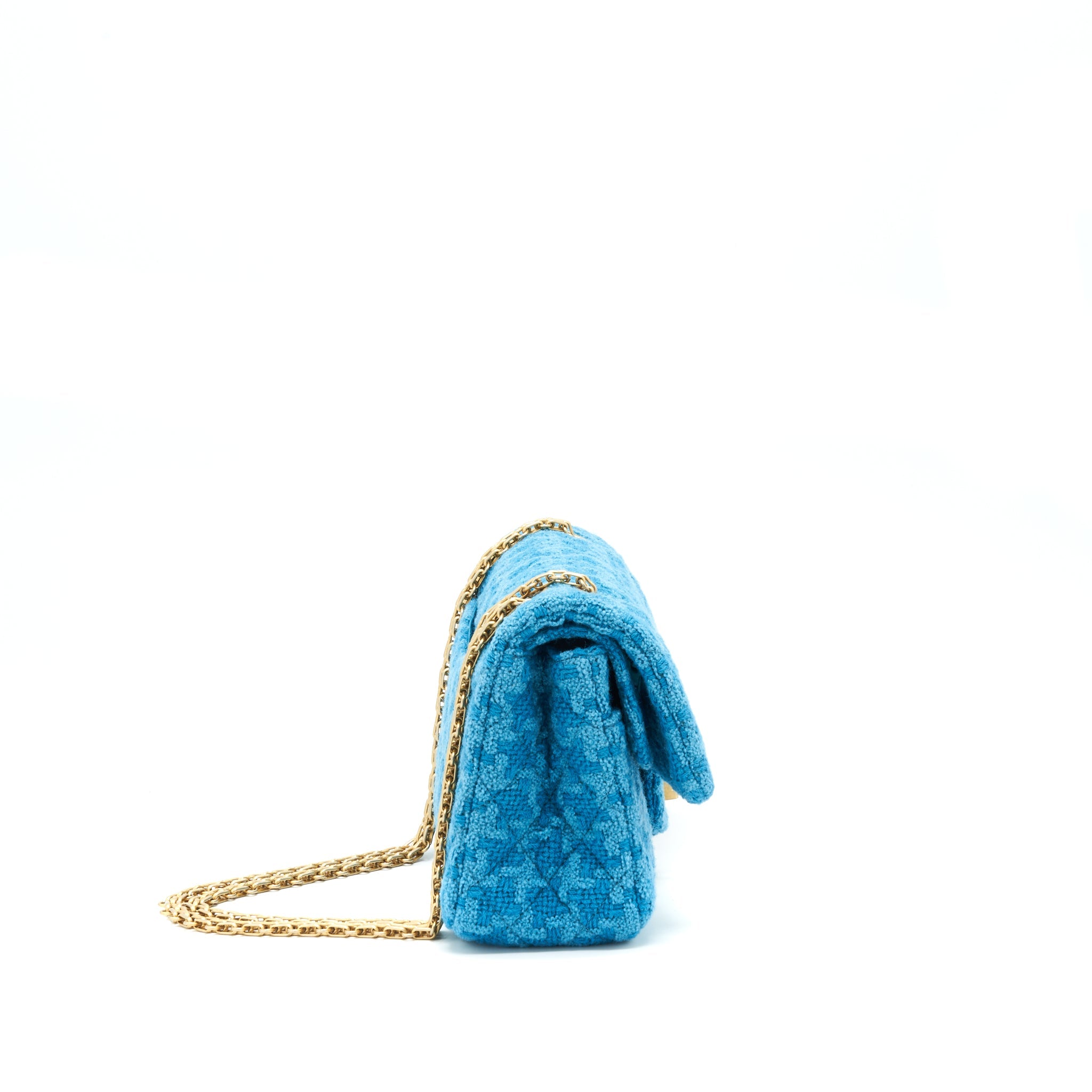 CHANEL TWEED 2.55 SMALL REISSUE FLAP BAG BLUE BRUSHED GHW