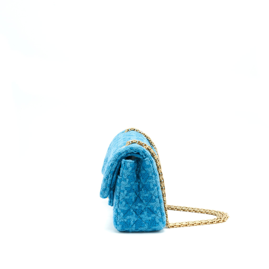 CHANEL TWEED 2.55 SMALL REISSUE FLAP BAG BLUE BRUSHED GHW
