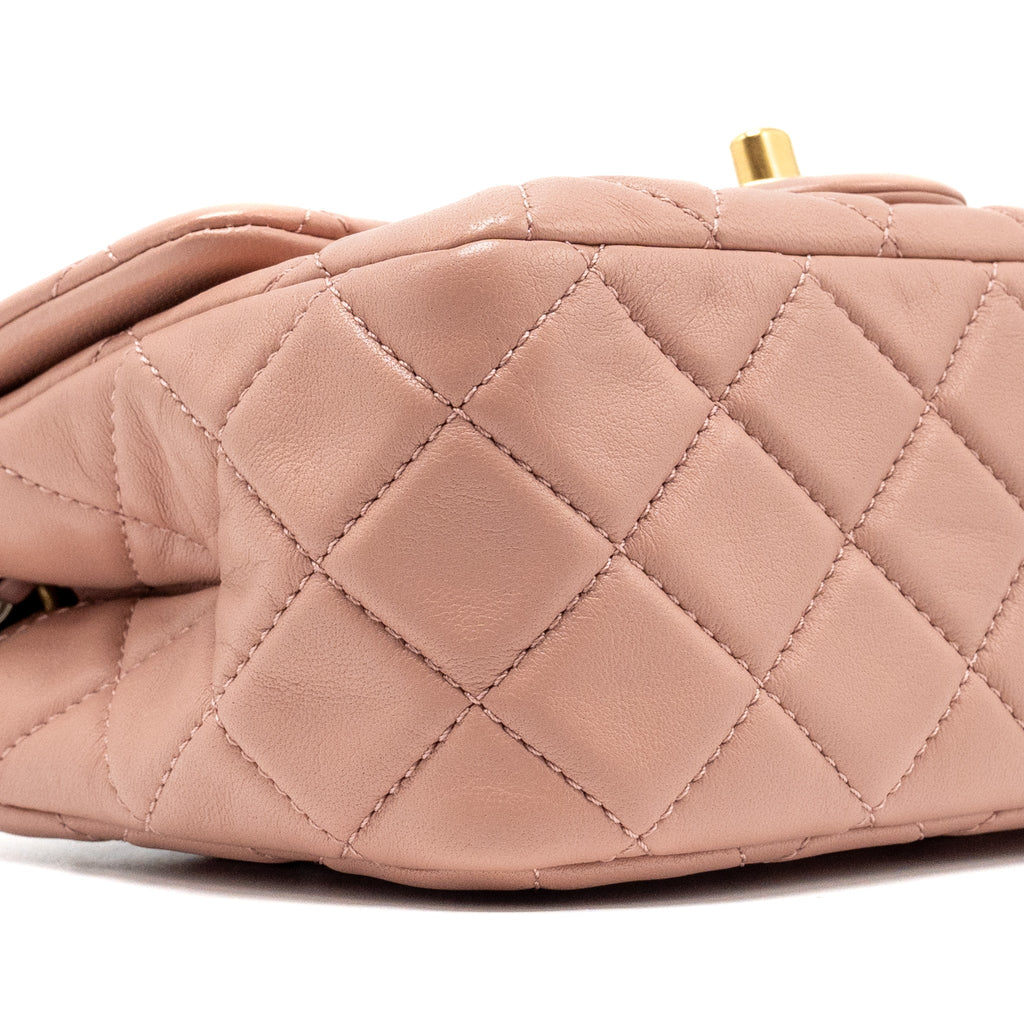 CHANEL PEARL CRUSH MINI SQUARE FLAP BAG LAMBSKIN PINK GHW (MICROCHIP)