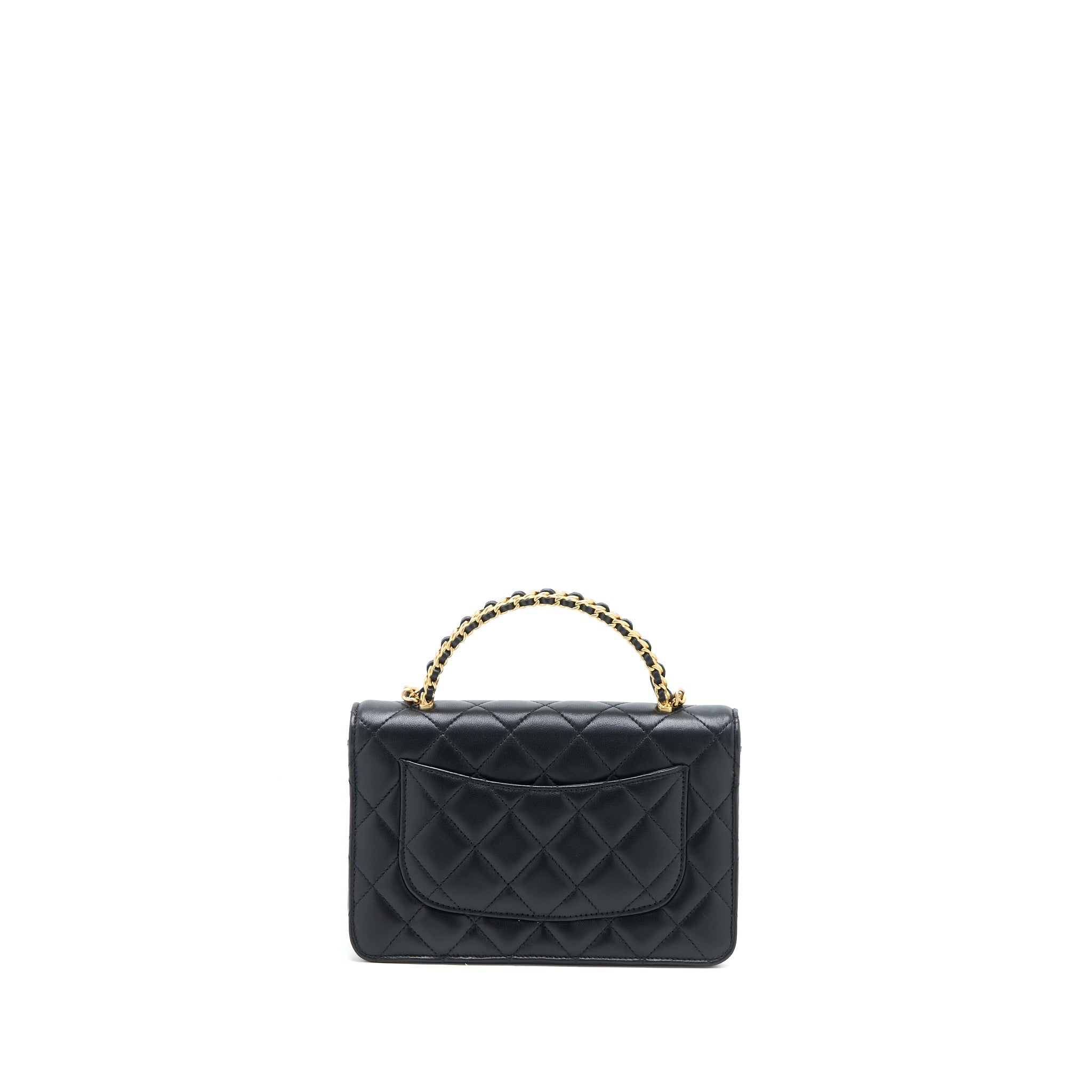 CHANEL DETAILED TOP HANDLE WALLET ON CHAIN LAMBSKIN BLACK GHW (MICROCHIP)