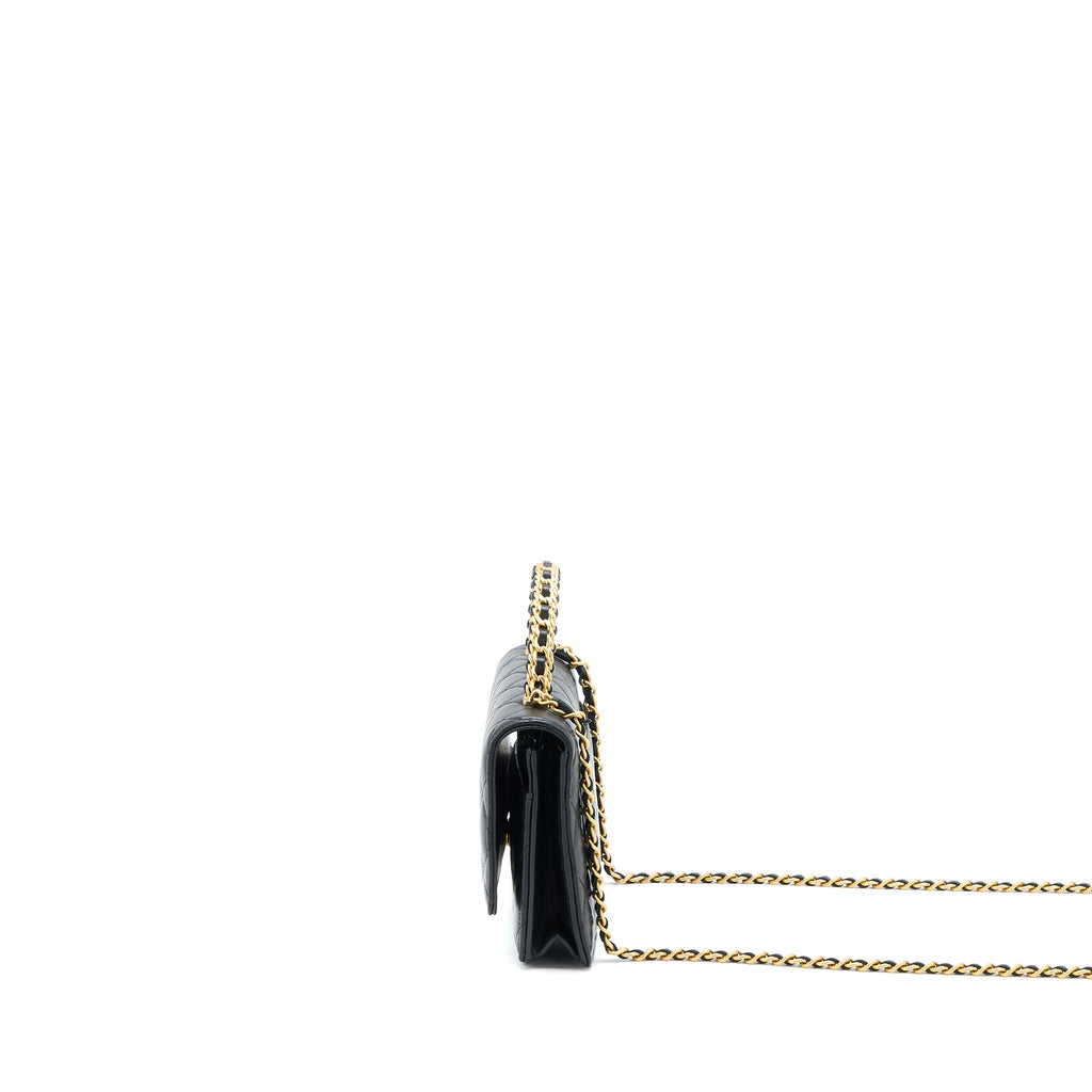 CHANEL DETAILED TOP HANDLE WALLET ON CHAIN LAMBSKIN BLACK GHW (MICROCHIP)