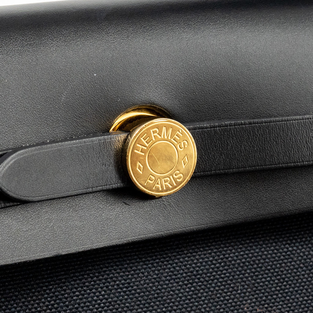 HERMES HERBAG 31 HUNTER LEATHER/CANVAS BLACK GHW