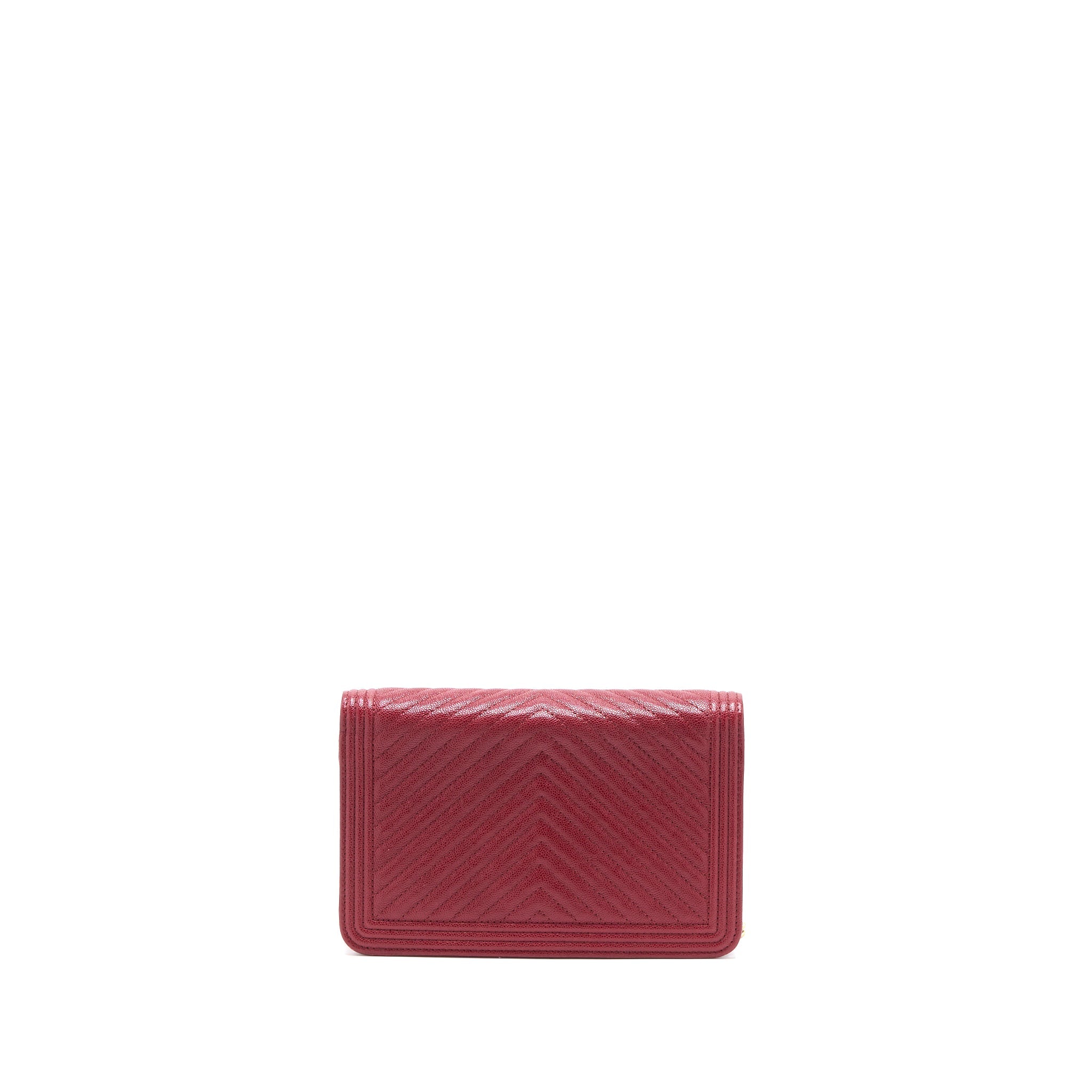 CHANEL BOY WALLET ON CHAIN CHEVRON CAVIAR RED BRUSHED GHW