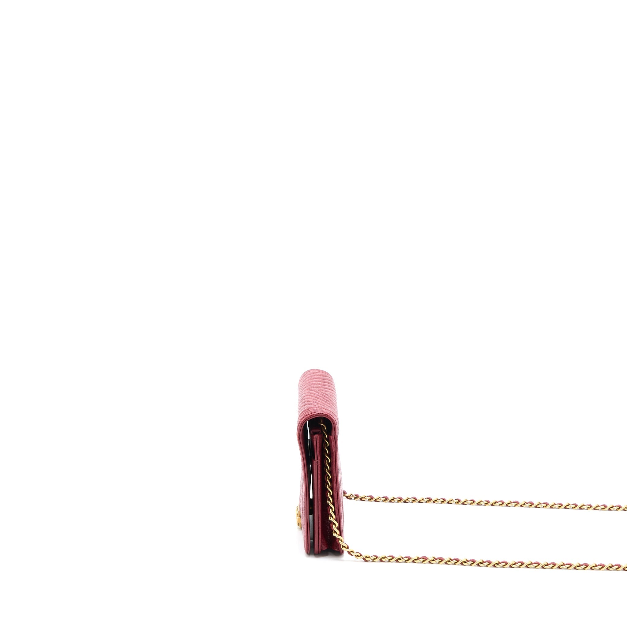 CHANEL BOY WALLET ON CHAIN CHEVRON CAVIAR RED BRUSHED GHW