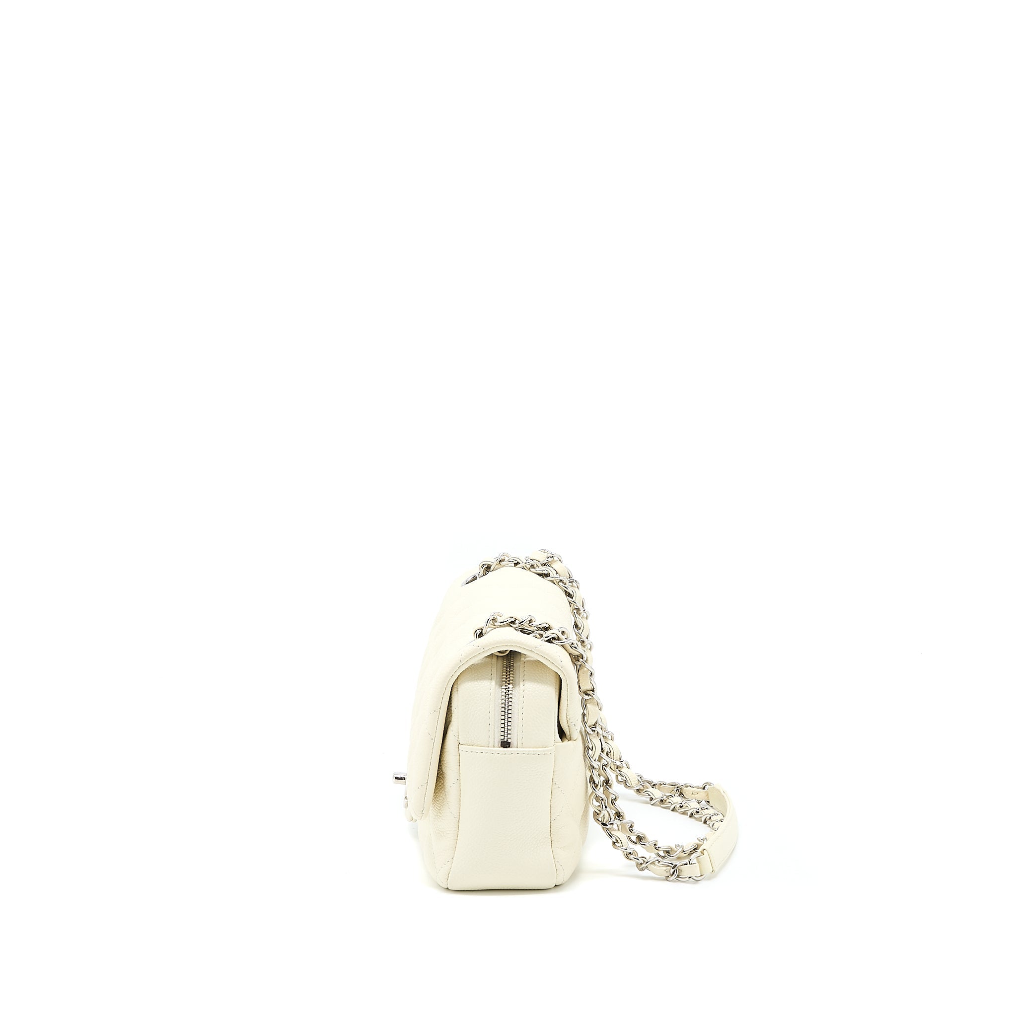 CHANEL QUILTED FLAP BAG CAVIAR WHITE SHW