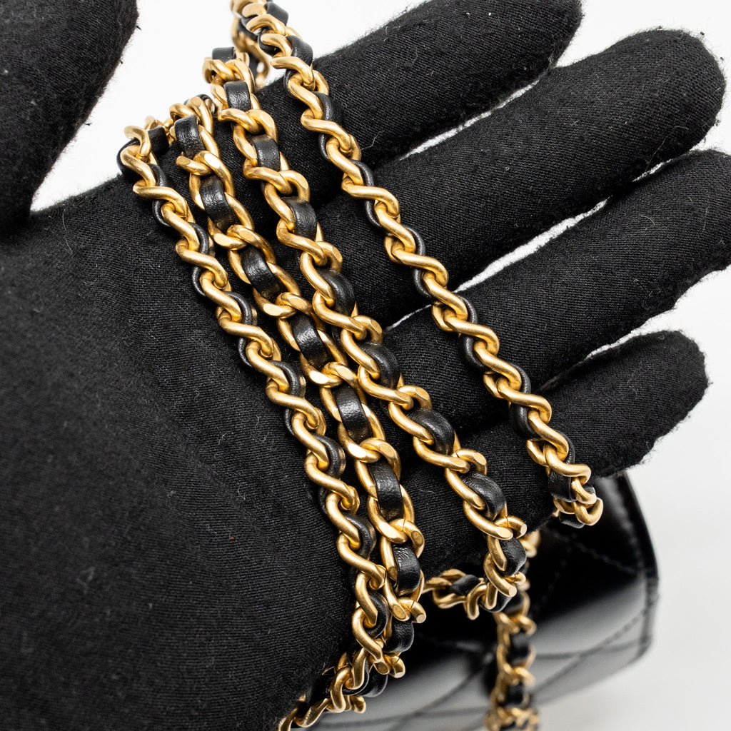 CHANEL GOLD CRUSH FLAP BAG CALFSKIN BLACK GHW (MICROCHIP)