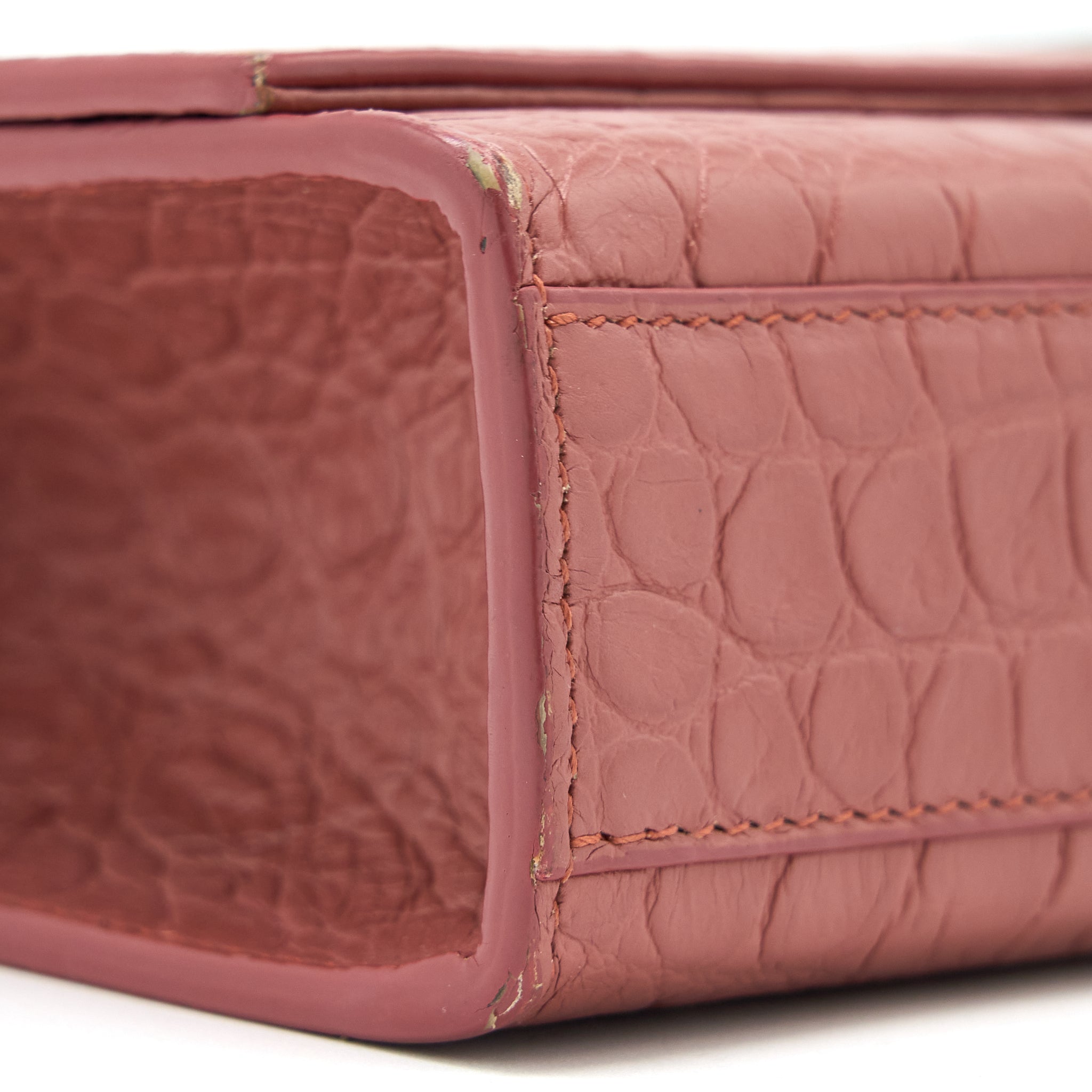 SAINT LAURENT MEDIUM KATE CROC-EMBOSSED CALFSKIN PINK SHW
