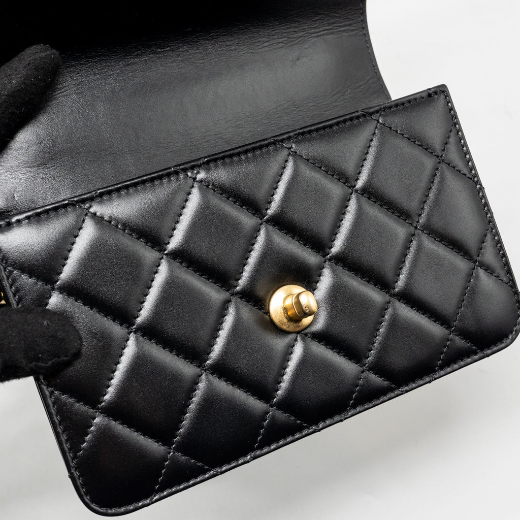 CHANEL GOLD CRUSH FLAP BAG CALFSKIN BLACK GHW (MICROCHIP)