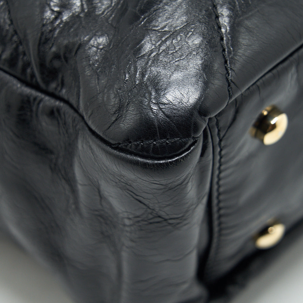 CHANEL CALFSKIN TOTE BAG WITH CHAIN BLACK AND RED GHW