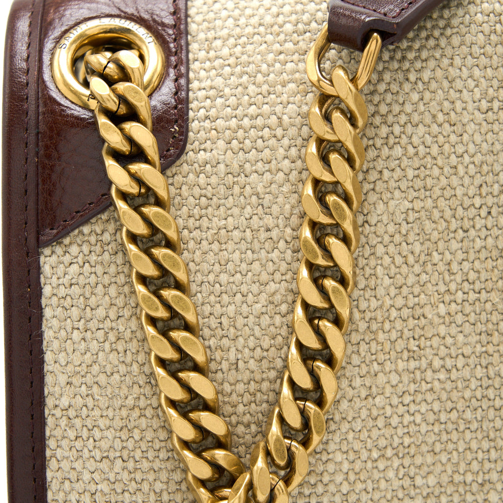 SAINT LAURENT MEDIUM NIKI BAG TRIMMED LINEN CANVAS BROWN