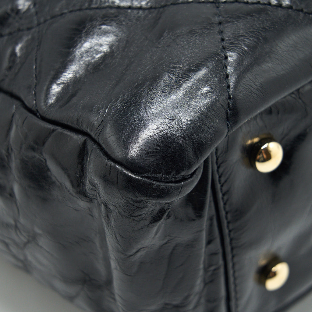 CHANEL CALFSKIN TOTE BAG WITH CHAIN BLACK AND RED GHW