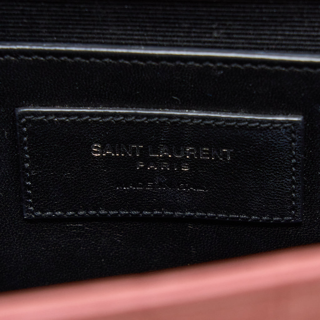 SAINT LAURENT MEDIUM KATE CROC-EMBOSSED CALFSKIN PINK SHW