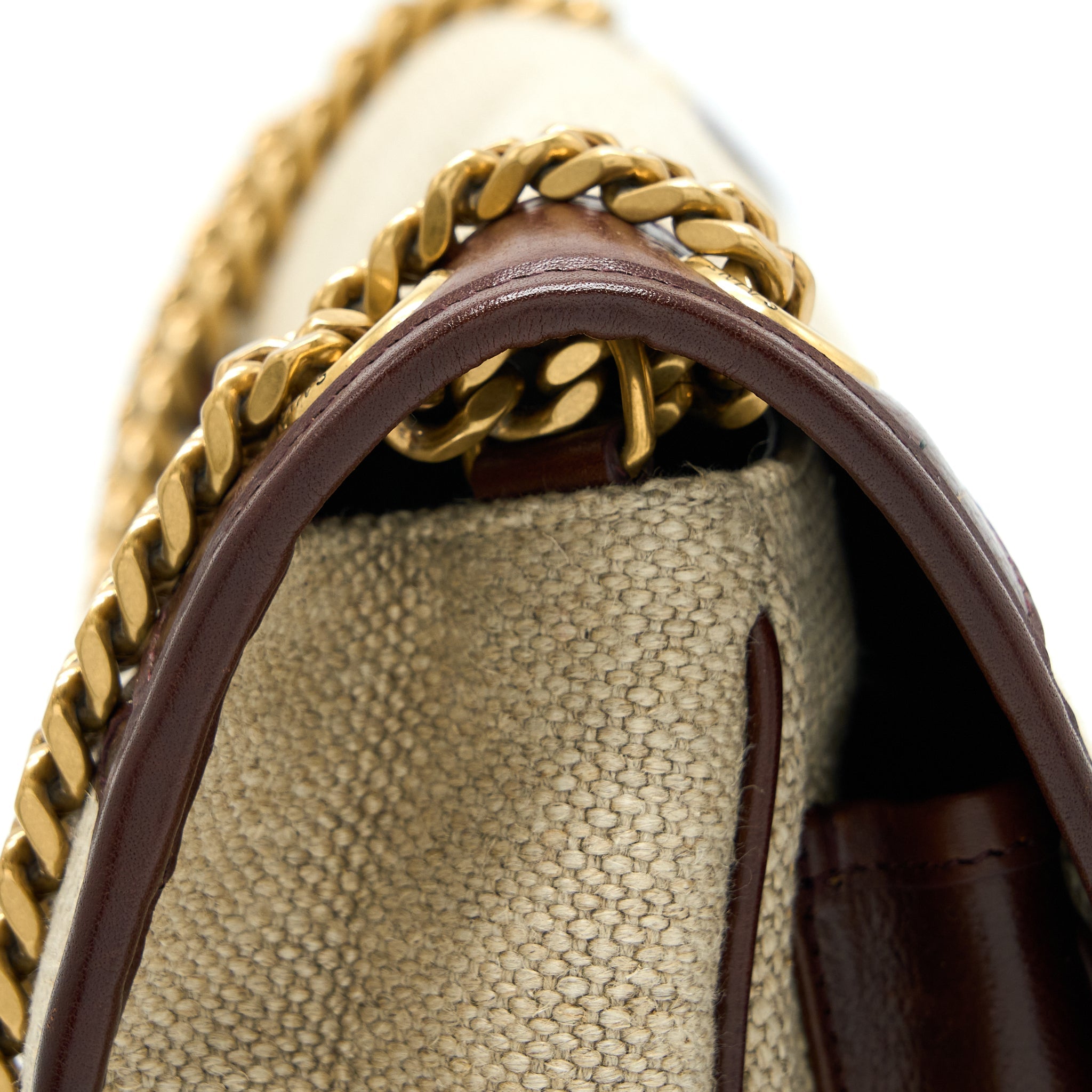 SAINT LAURENT MEDIUM NIKI BAG TRIMMED LINEN CANVAS BROWN