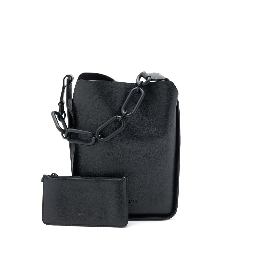 BALENCIAGA TOOL 2.0 NORTH-SOUTH TOTE BAG CALFSKIN BLACK WITH BLACK HARDWARE