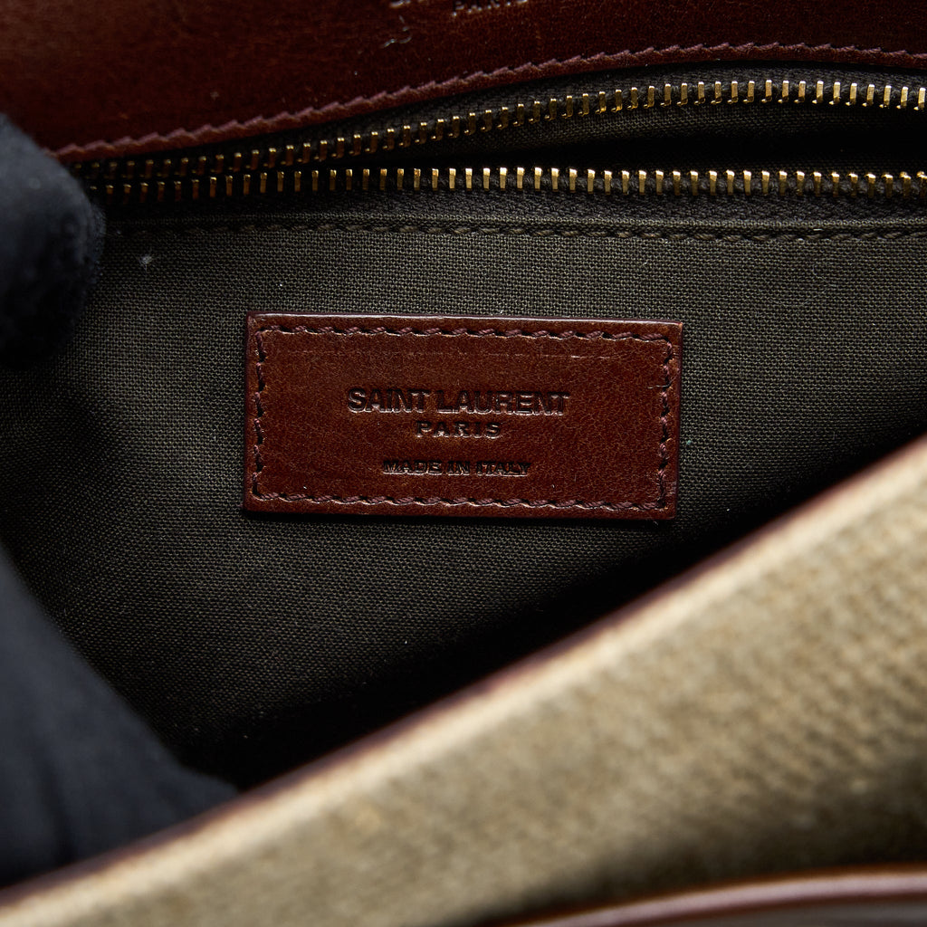SAINT LAURENT MEDIUM NIKI BAG TRIMMED LINEN CANVAS BROWN