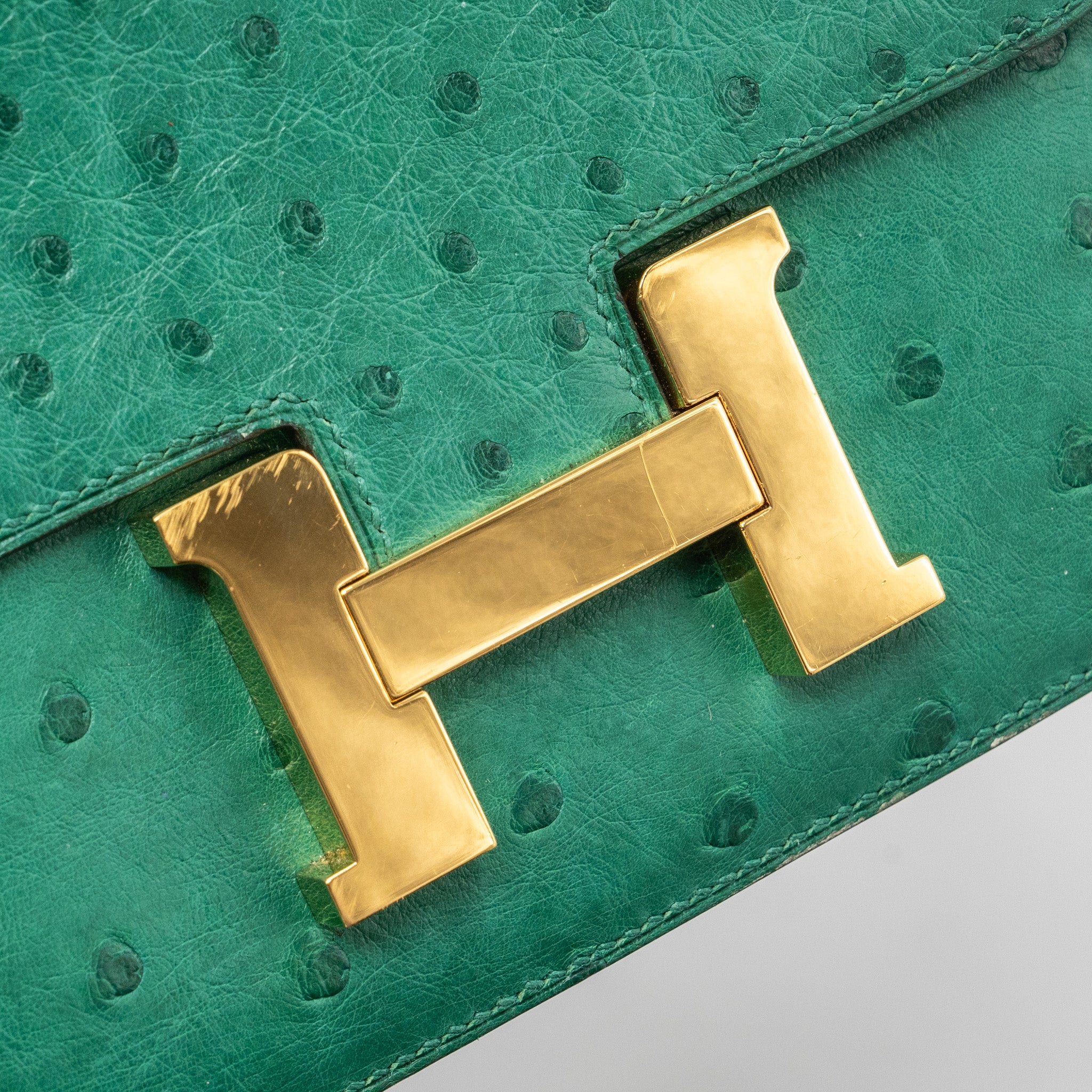 HERMES MINI CONSTANCE OSTRICH VERT VERTIGO GHW