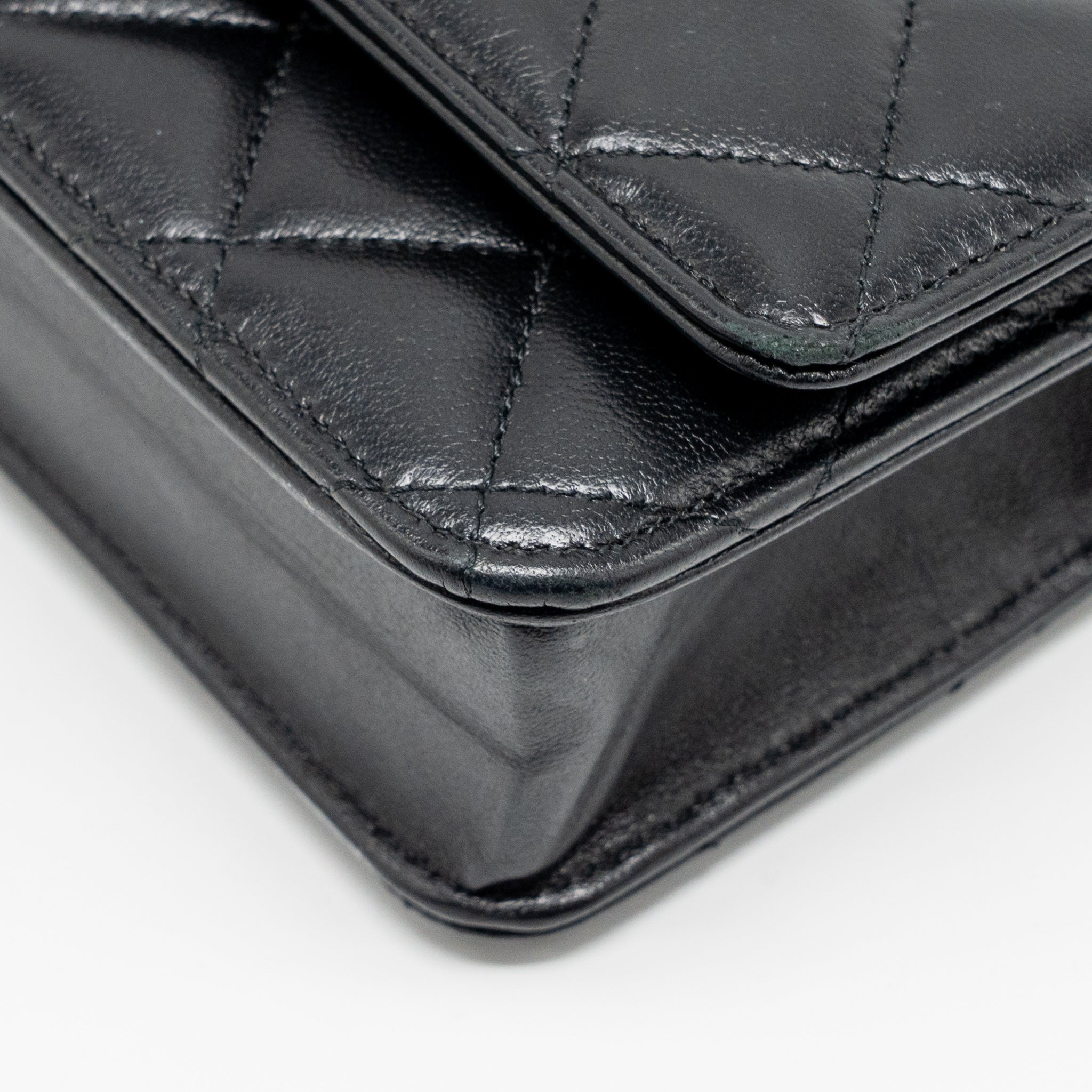 CHANEL COCO CHARM WALLET ON CHAIN LAMBSKIN BLACK LGHW