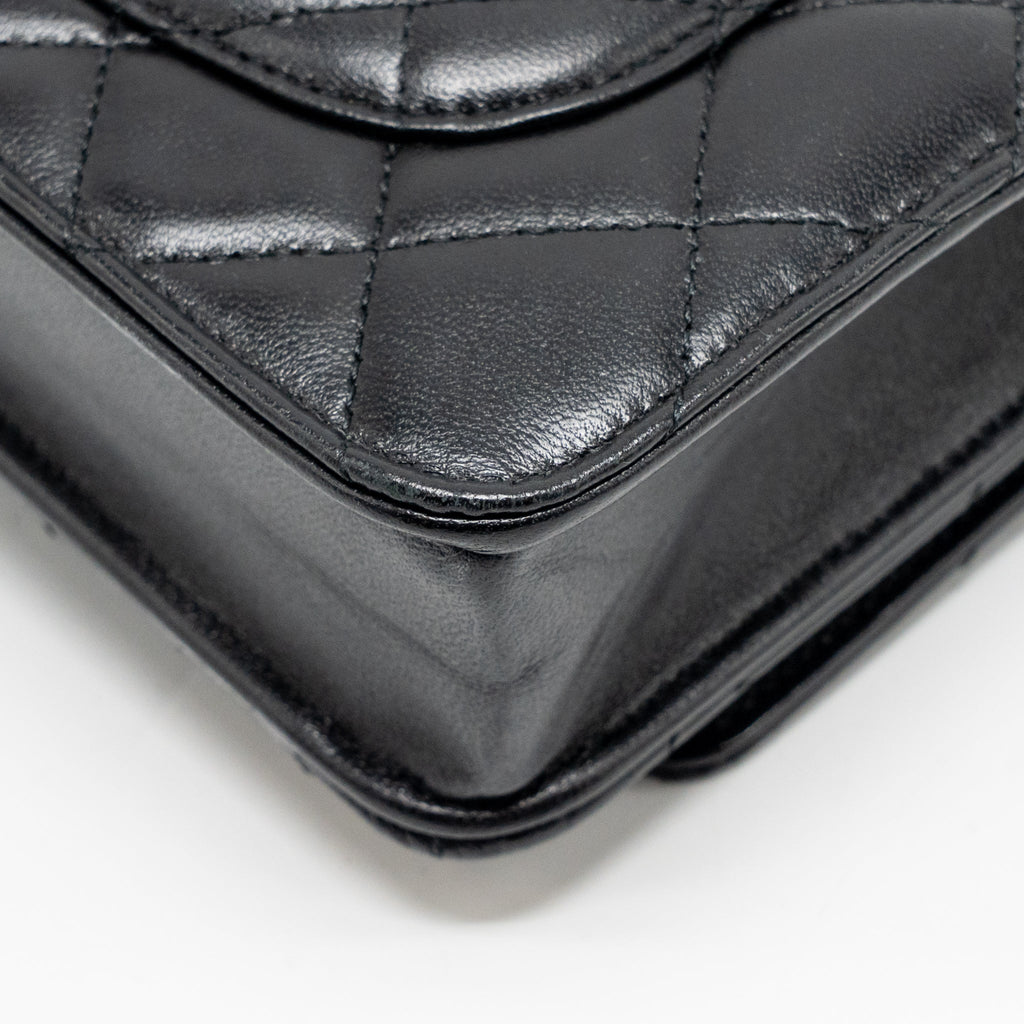 CHANEL COCO CHARM WALLET ON CHAIN LAMBSKIN BLACK LGHW