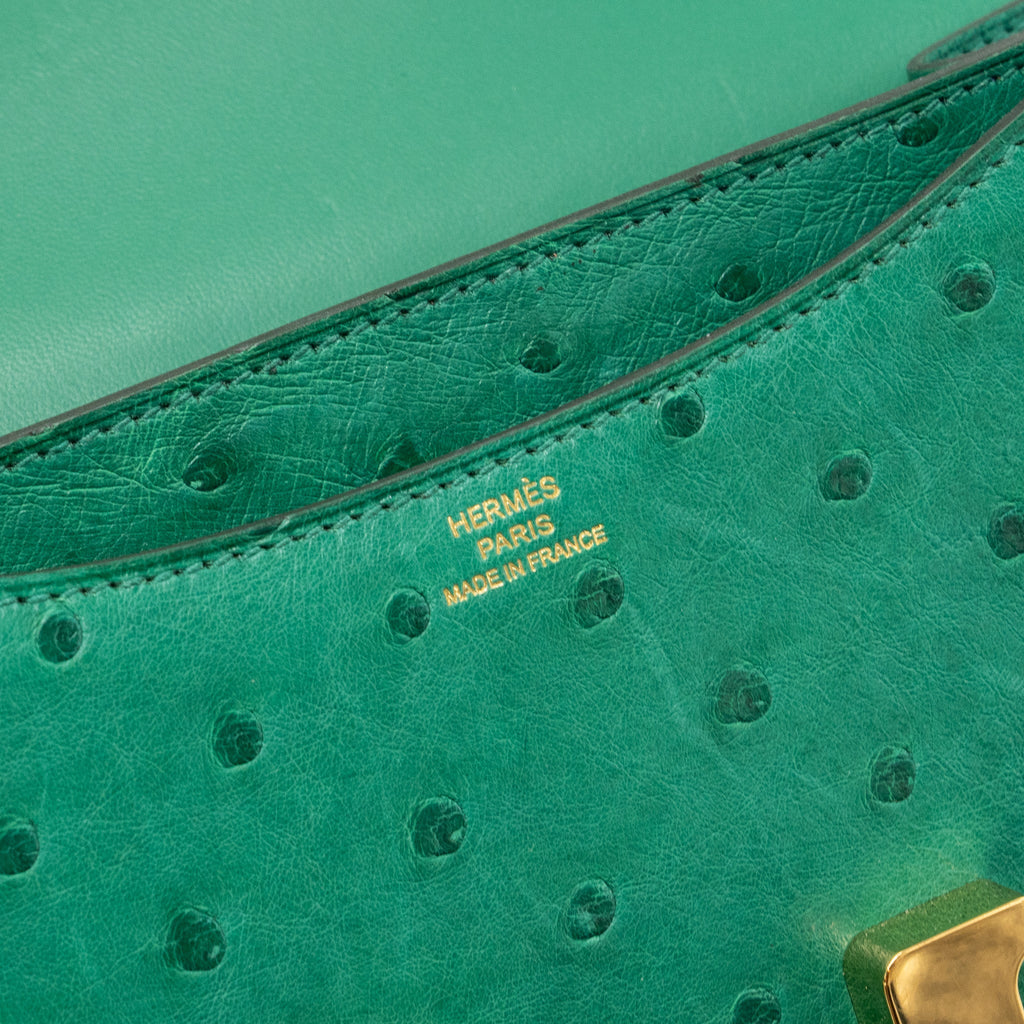 HERMES MINI CONSTANCE OSTRICH VERT VERTIGO GHW