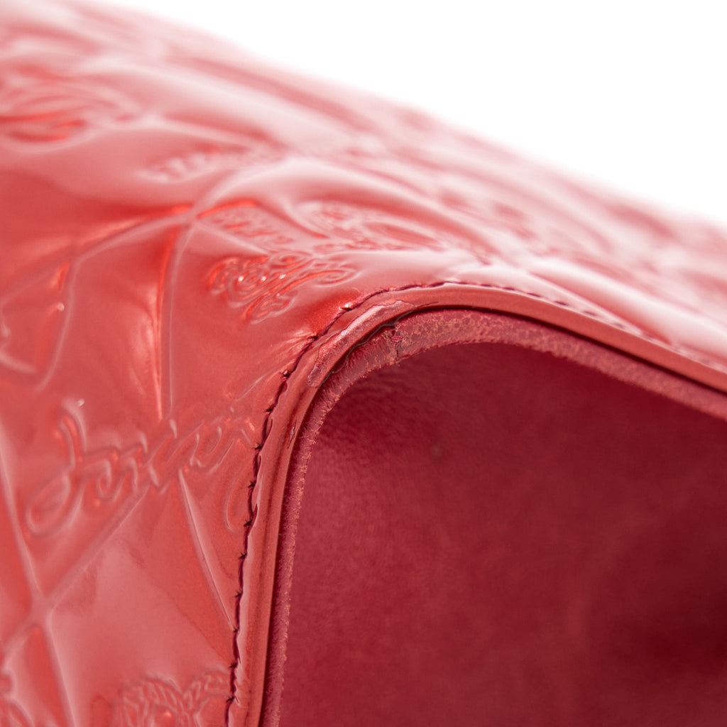 CHANEL VINTAGE LEATHER CHARM PRINTED CHAIN SHOULDER BAG RED SHW