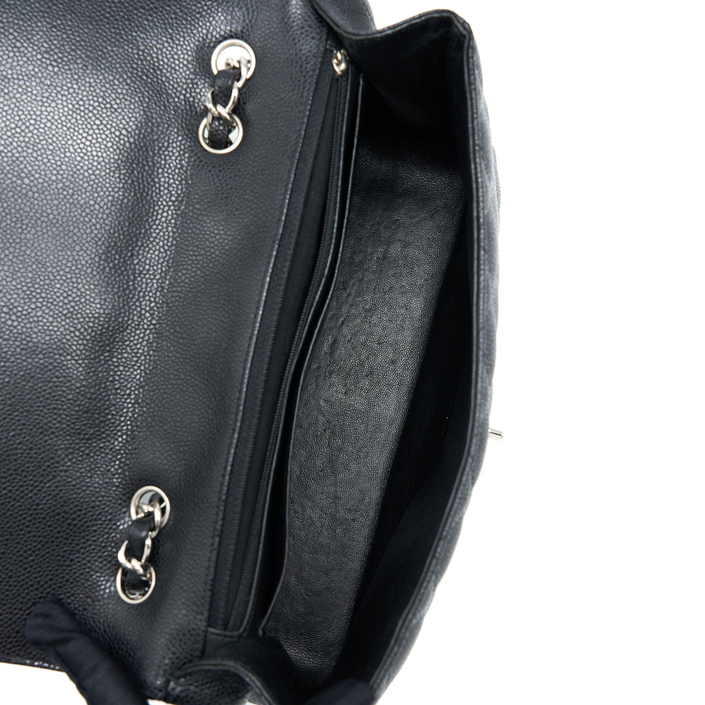 CHANEL JUMBO SINGLE FLAP BAG CAVIAR BLACK SHW