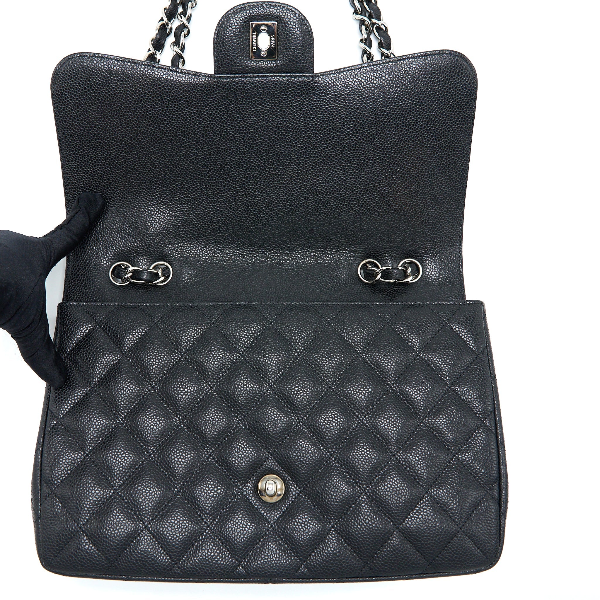 CHANEL JUMBO SINGLE FLAP BAG CAVIAR BLACK SHW