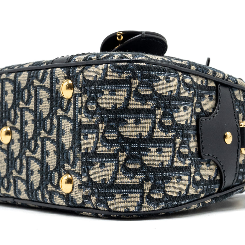 DIOR MEDIUM BOWLING BAG DIOR OBLIQUE CANVAS BLUE GHW
