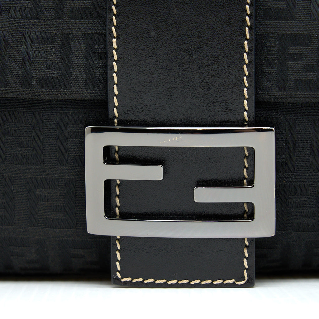 FENDI ZUCCA BAGUETTE CANVAS BLACK WITH SILVER HARDWARE