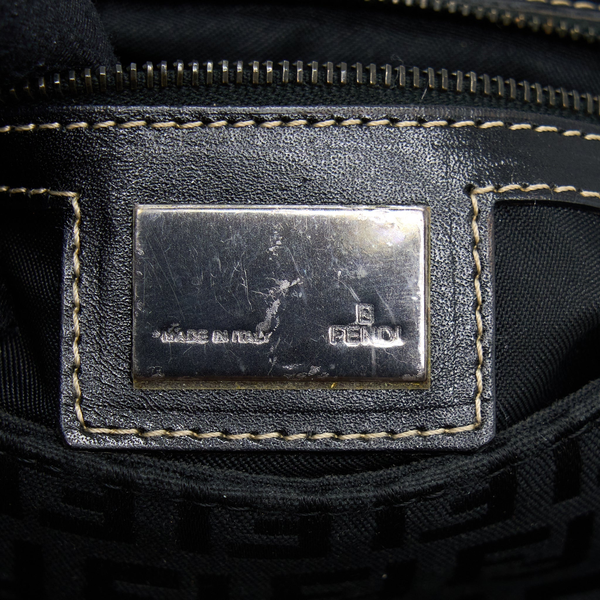 FENDI ZUCCA BAGUETTE CANVAS BLACK WITH SILVER HARDWARE