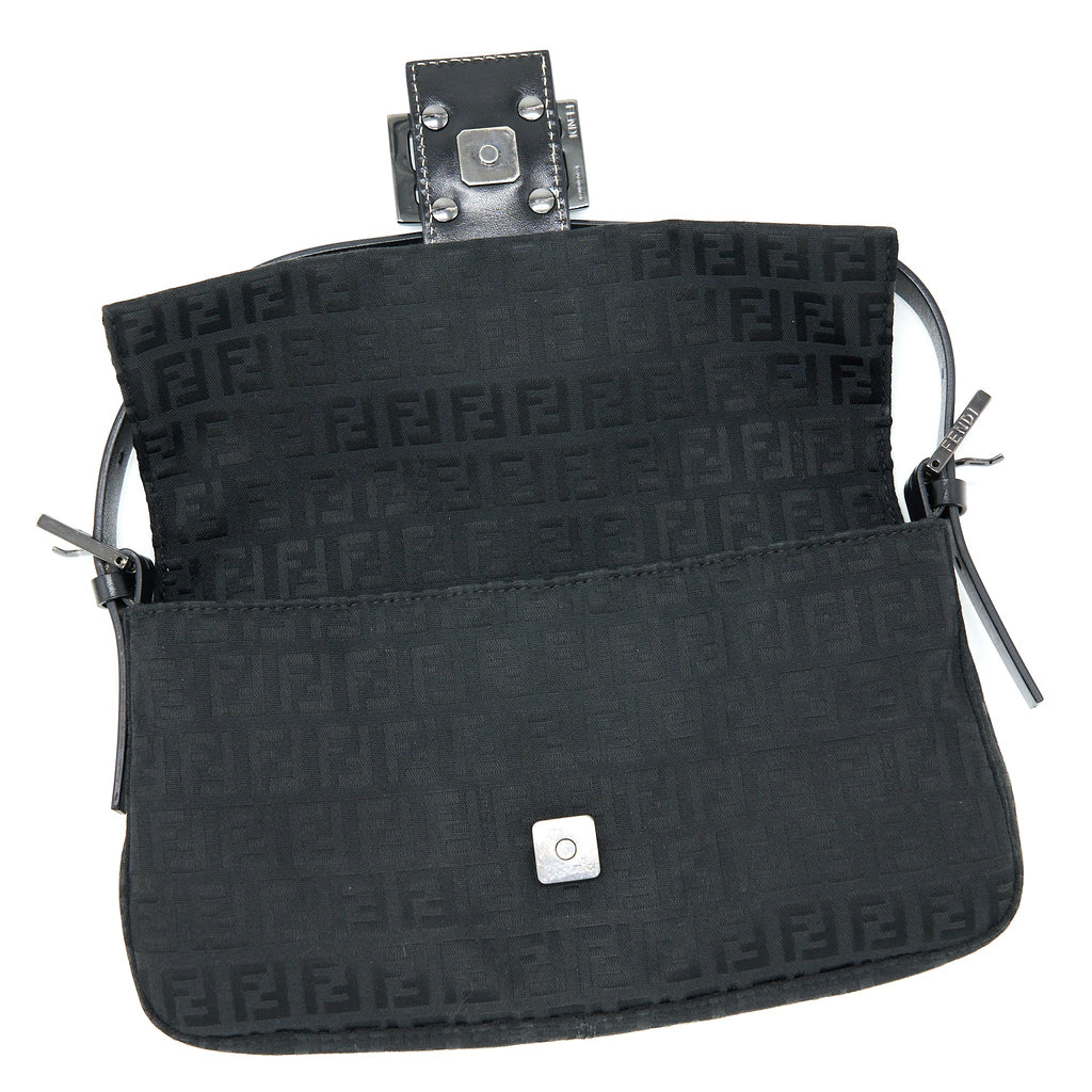 FENDI ZUCCA BAGUETTE CANVAS BLACK WITH SILVER HARDWARE
