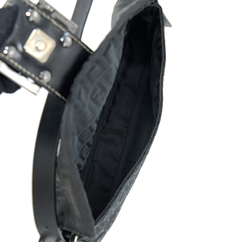FENDI ZUCCA BAGUETTE CANVAS BLACK WITH SILVER HARDWARE